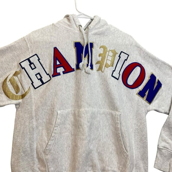 Champion Men's Reverse Weave Hoodie Sweatshirt Old English Logo Silver Gray M - Picture 3 of 10